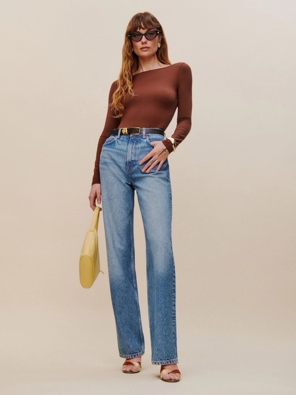 Reformation Cary High Rise Slouchy Straight Leg Jeans Colorado Wash Blue Denim